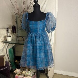 En Saison Blue Plaid Backless Dress